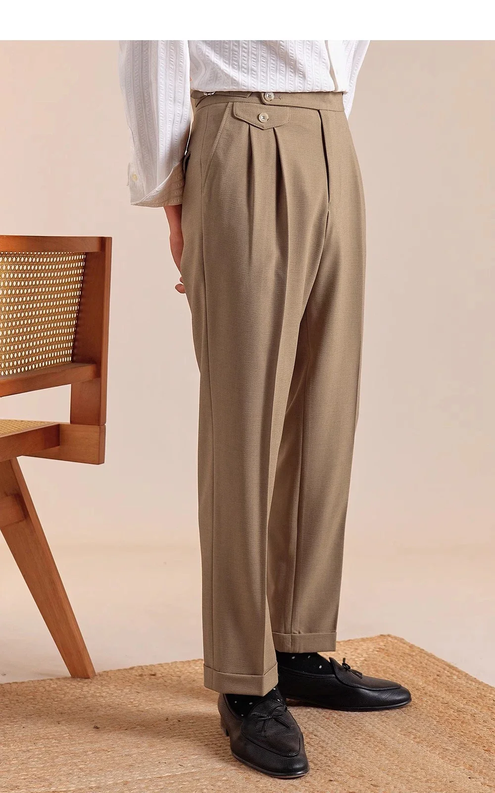 Mens Dress Pants Italian Style Trousers Straight Leg Men Double Pleated Breathable Business Casual Suit Pants - Image 9