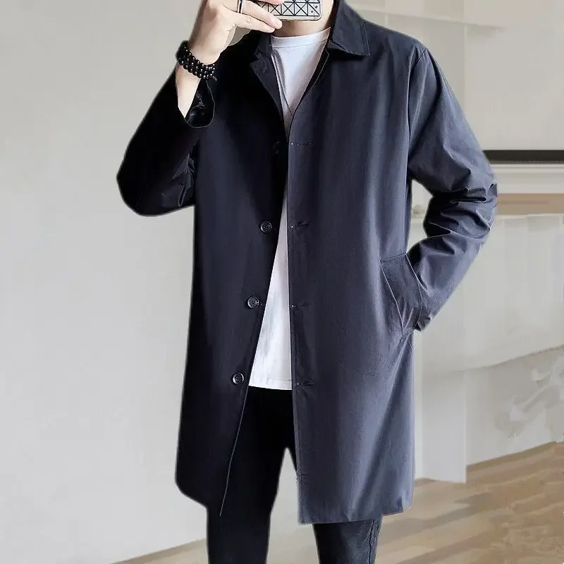 Men's Medium-Length Casual Trench Jacket Overcoat, trendy British Style Spring Autumn new Arrival - Image 4