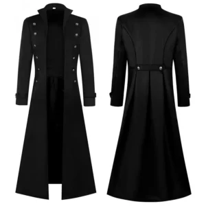 S-5XL Plus Size Men Gothic Trench Medieval Steampunk Retro Style Long Jackets Double-breasted Solid Men's Vintage Long Jackets