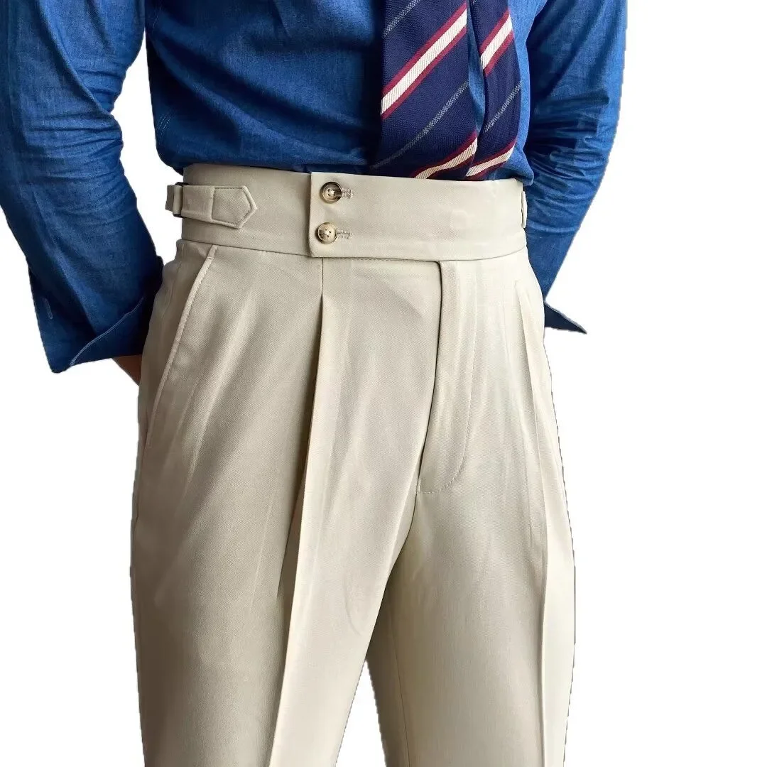 New 2025 White High Waist Straight Leg Casual Men's Pants Iron-Free Business Style Naples Loose Fit Long West Trousers - Image 5