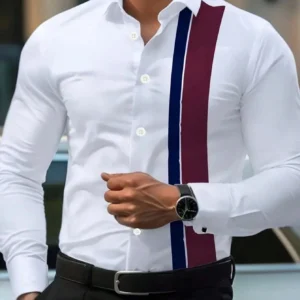Men's patchwork striped printed shirt, classic business casual long sleeved lapel shirt, designer designed comfortable shirt