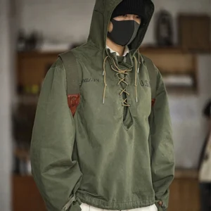 American Retro Hooded Workwear Sweatshirt Men's Personalized Casual Loose High Street Jackets Men Top Overcoat Male Clothes