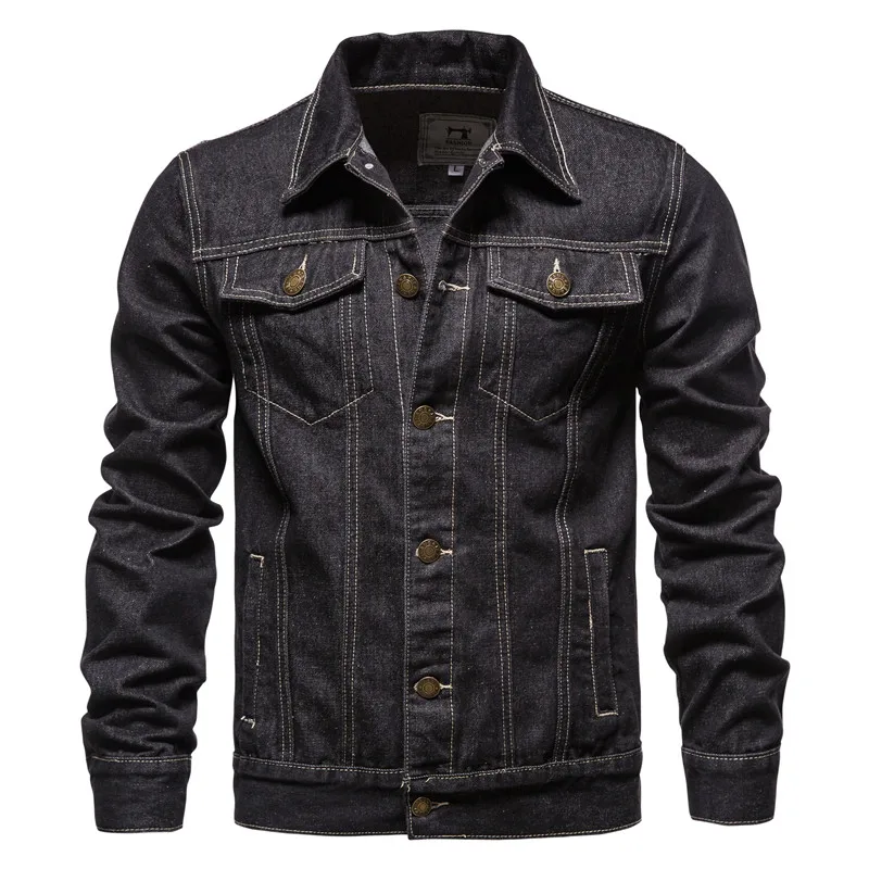 2025 Autumn Men Solid Denim Jackets Fashion Motorcycle Vintage Jeans Jackets Hommes Slim Fit Cotton Casual Black Blue Coats - Image 5