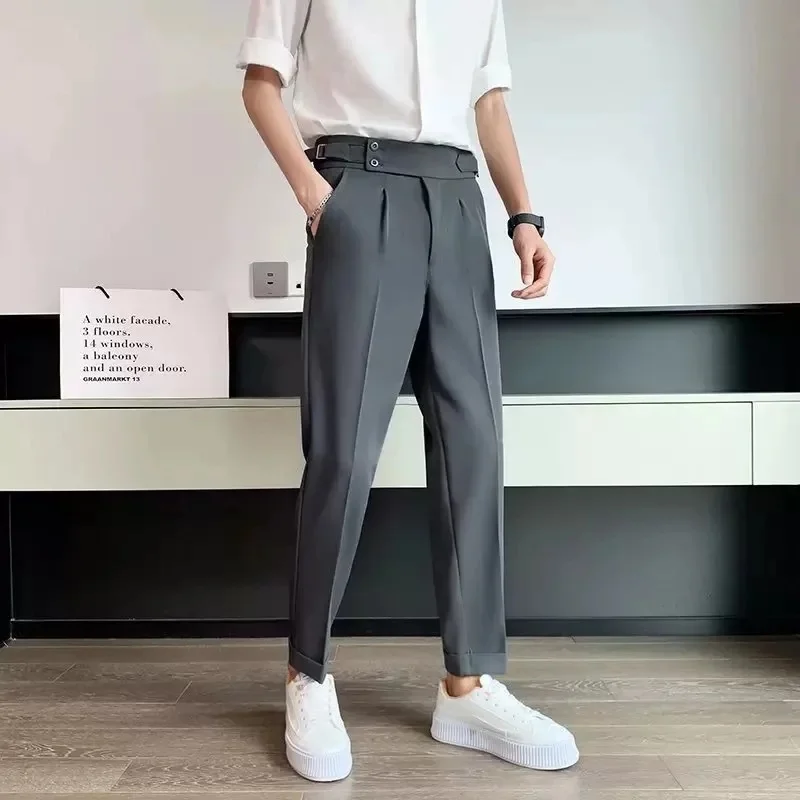 New 2025 White High Waist Straight Leg Casual Men's Pants Iron-Free Business Style Naples Loose Fit Long West Trousers - Image 6