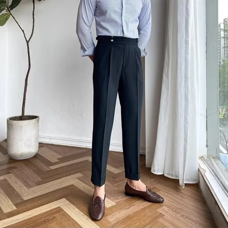 New 2025 White High Waist Straight Leg Casual Men's Pants Iron-Free Business Style Naples Loose Fit Long West Trousers - Image 7