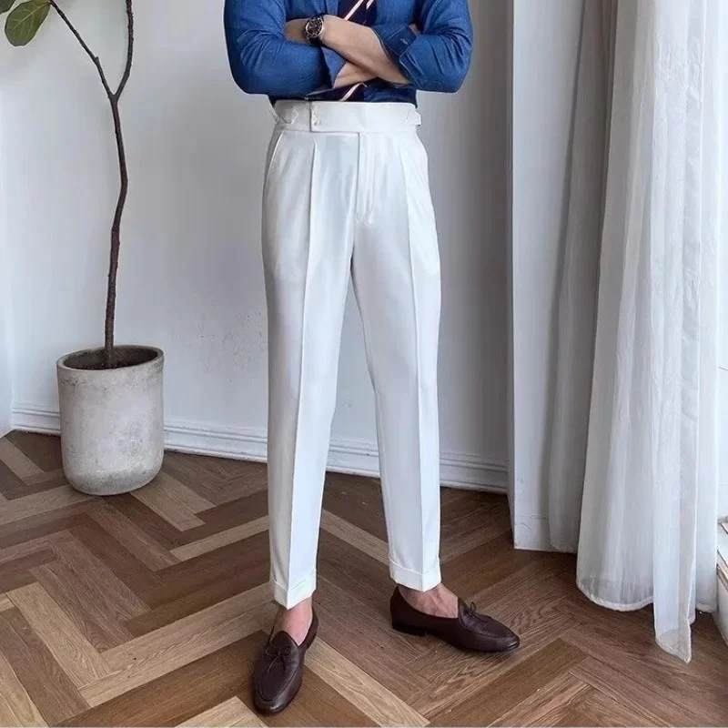 New 2025 White High Waist Straight Leg Casual Men's Pants Iron-Free Business Style Naples Loose Fit Long West Trousers - Image 8
