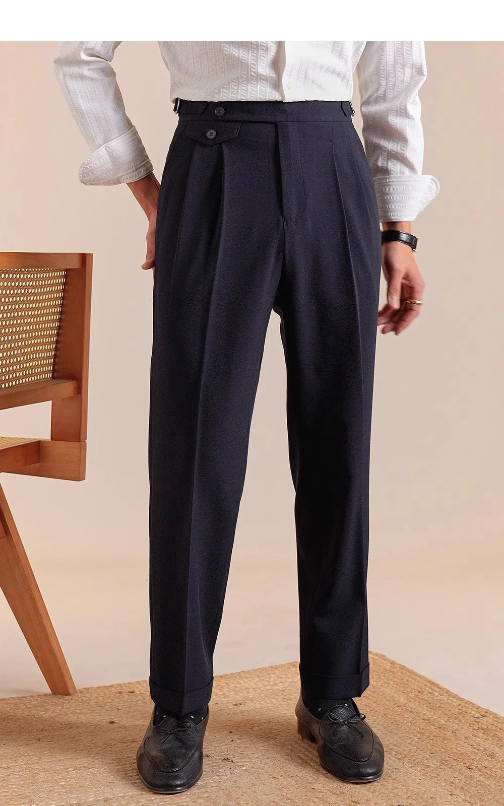 Mens Dress Pants Italian Style Trousers Straight Leg Men Double Pleated Breathable Business Casual Suit Pants - Image 8