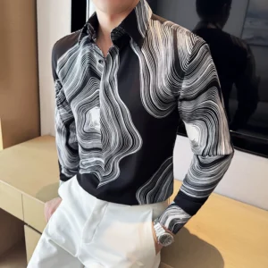 Summer Art Printed Loose Shirt for Men Long Sleeved Thin Sun Protection Shirt Fashion Casual Social Streetwear Men Clothing