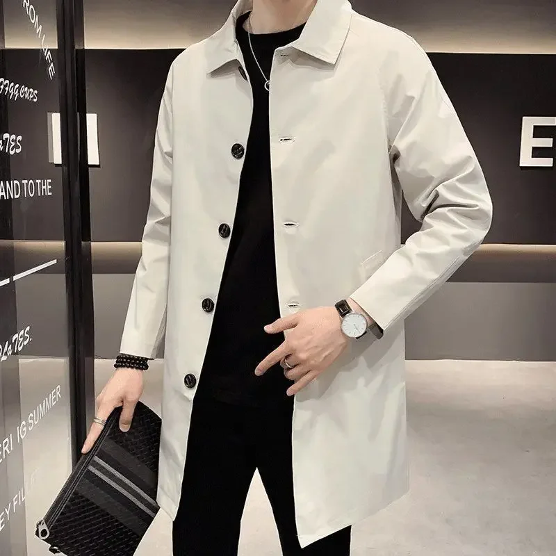 Men's Medium-Length Casual Trench Jacket Overcoat, trendy British Style Spring Autumn new Arrival - Image 3