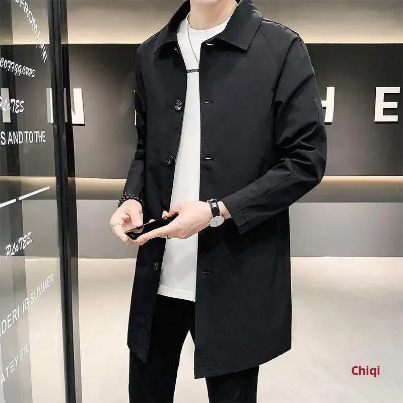 Men's Medium-Length Casual Trench Jacket Overcoat, trendy British Style Spring Autumn new Arrival - Image 2