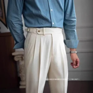 Handmade High Waist Straight Leg Casual Men's Naples West Pants British Versatile Long Trousers