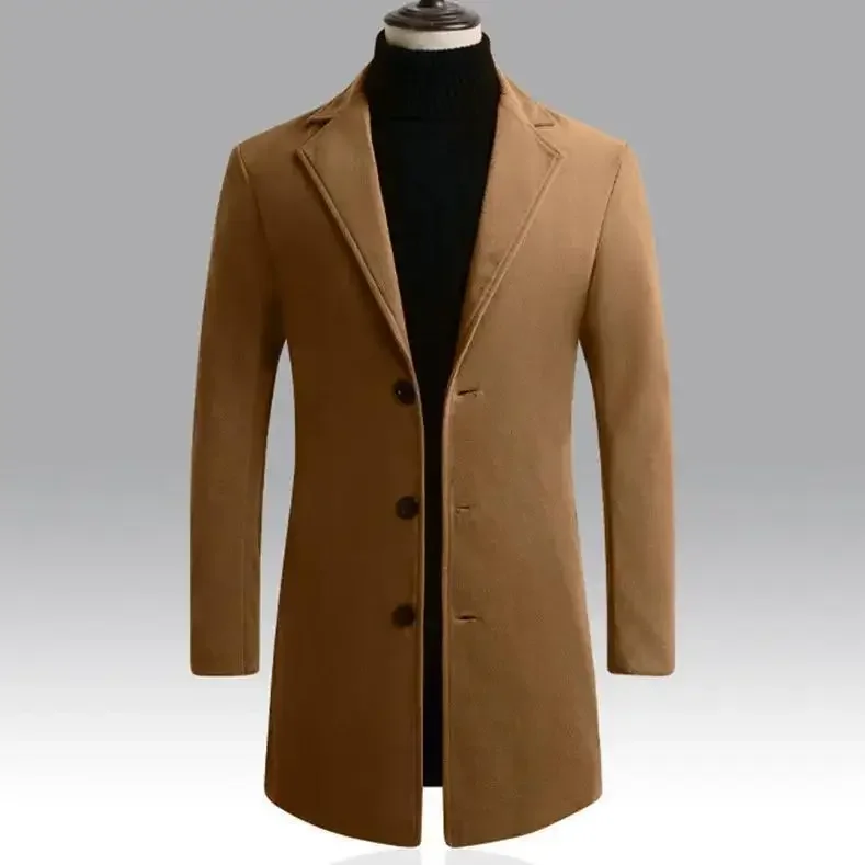 New Men's Woolen Jacket Slim Fit Medium-Length Coat, Autumn/Winter Warm Comfortable Wear. - Image 3