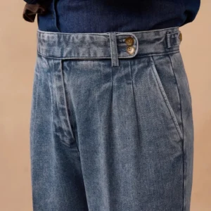 High Waist British Neapolitan Jeans Gentleman Business Casual Straight Leg Versatile Leisure Vintage Blue Denim West P...