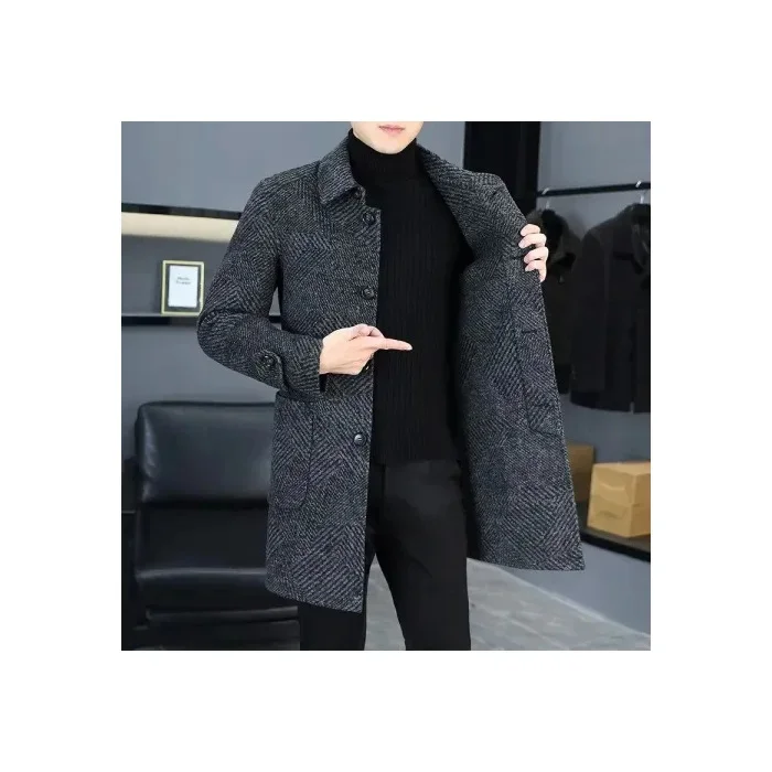 Thickened Double-Sided Woolen Coat Men's Mid-Length Fashion Single-Button Business Casual Woolen Jacket Trendy - Image 6